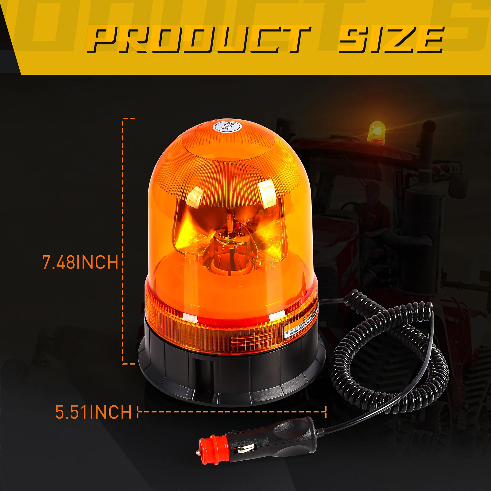 Magnetic Strobe Light For Car Truck Agriculture Beacon Lamp Flashing Warning Lamp Vehicle Emergency Security Alarm 12V Amber