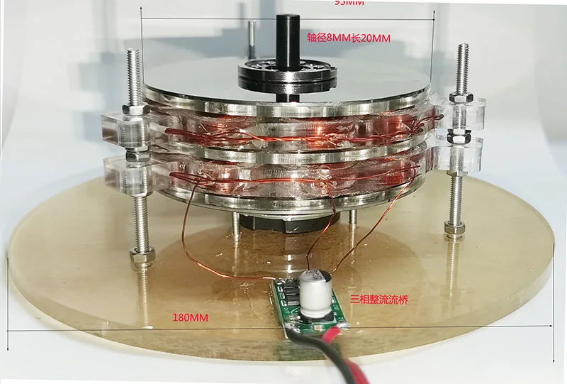 Double layer coreless disc generator, wind turbine, hand cranked generator, brushless motor