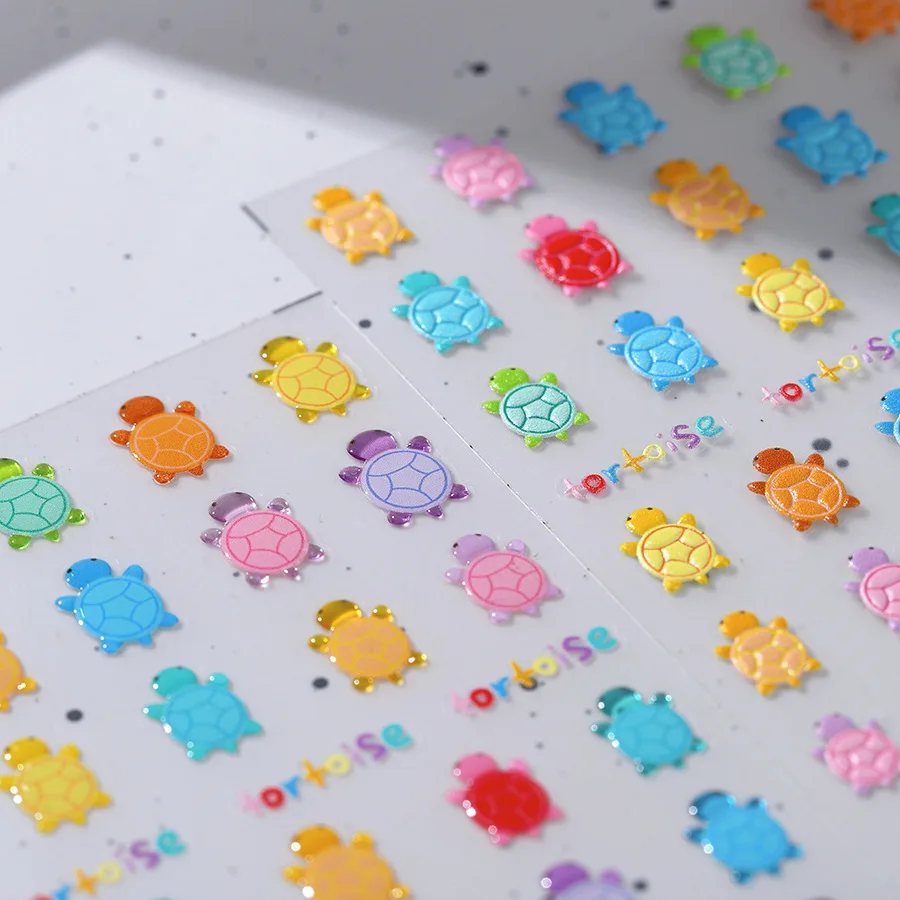 Kawaii Cartoon Colorful Little Tortoise Nail Stickers Jelly 3D Self-Adhesive Nail Art Decal Design Manicure Tool 1 Sheet