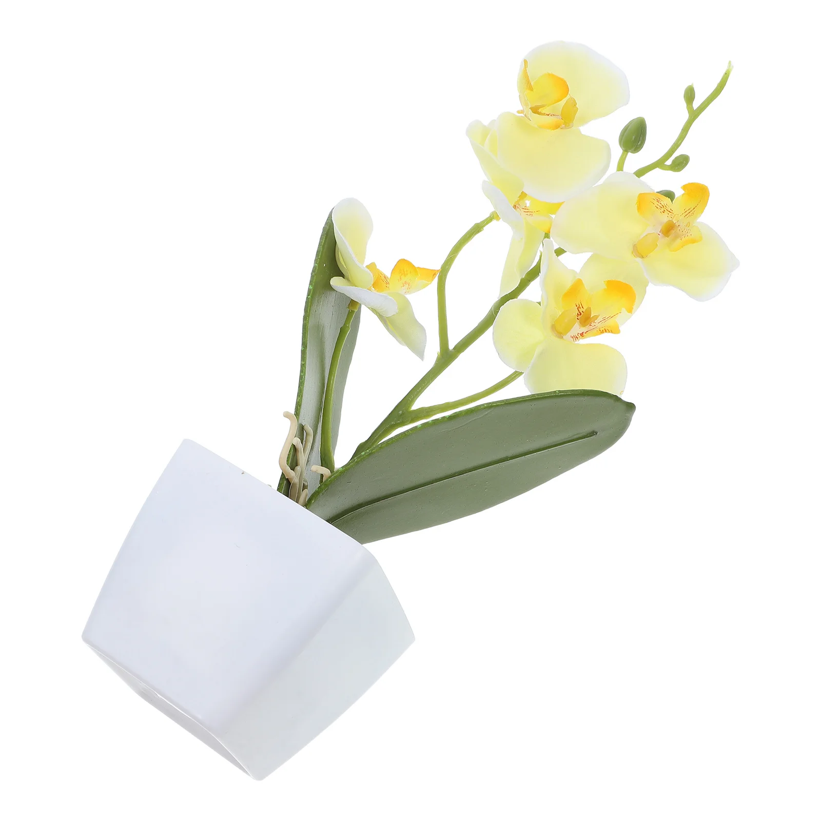

Artificial Orchid Flower Yellow Potted Realistic Faux Orchid Plant for Home Office Dining Table Centerpiece Decoration
