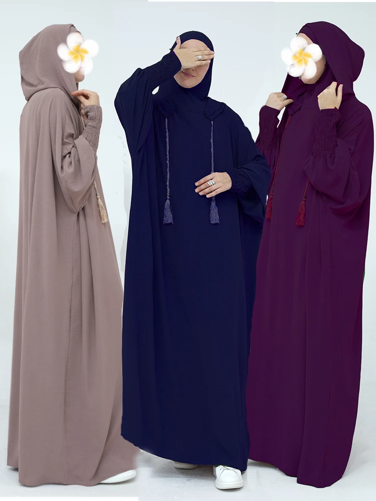 Eid Dubai keten Khimar Batwing Abaya Damen 2024 müslüman mütevazı Kaftan başörtüsü elbise Abayas kadınlar için Kebaya Robe Musulmane Femme