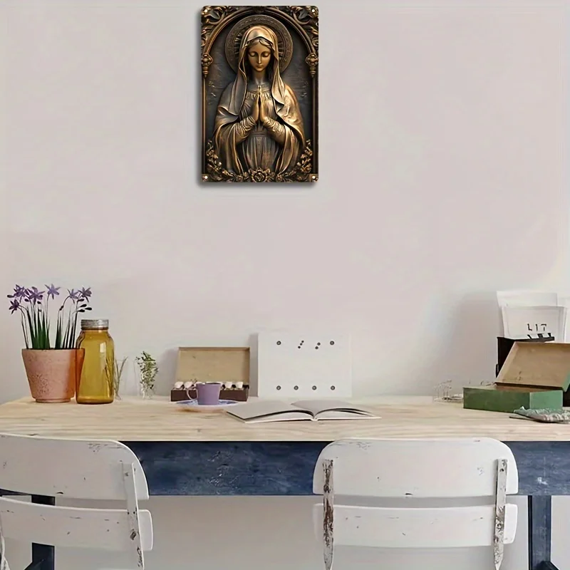 Vintage-geïnspireerd, vierkant brons Maagd Maria aluminium wandbord, elegant decor voor thuis, bar, restaurant, uniek cadeau-idee