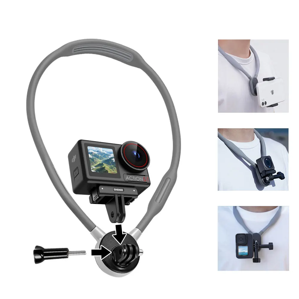 Câmera de ação do telefone 2 em 1 suporte de pescoço para gopro insta360 dji osmo ação universal câmera de ação acessórios do telefone