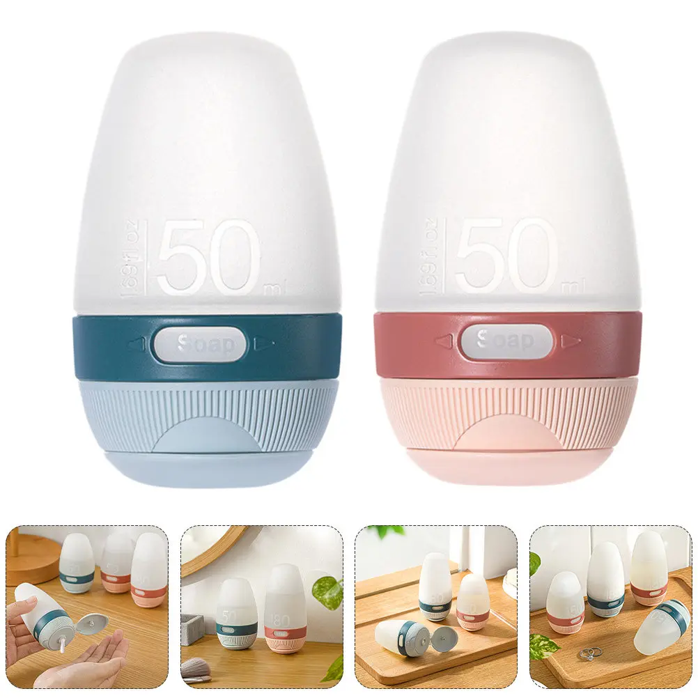 

2 шт. силиконовые дорожные бутылочки, портативные, герметичные, многоразовые, для хранения крема, лосьона, солнцезащитного крема, легкие, для туалетных принадлежностей