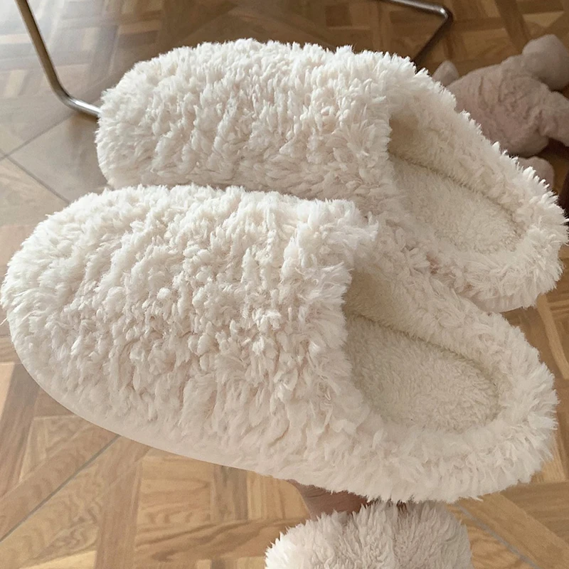 Women's Slippers Anti Slip Soft Comfort Home Cotton Slippers 2024 Winter New Baotou Thickened Warm Plush Shoes Couple Shoes