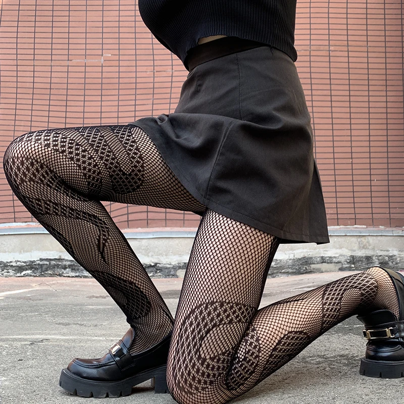 2023 moda collants feminino meia-calça lua cobra padrão fishnet meias sexy harajuku meias lolita