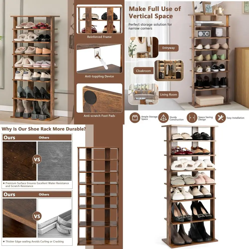 

Двухрядная деревянная полка для обуви на 16 пар, регулируемая по высоте, компактный органайзер для прихожей, коридора, гостиной, спальни, бутика