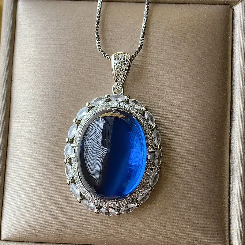 Elegant Oval Gemstone Pendant Necklaces with Sparkling Accents Available in Red Green and Blue Thoughtful Gift for Women Jewelry