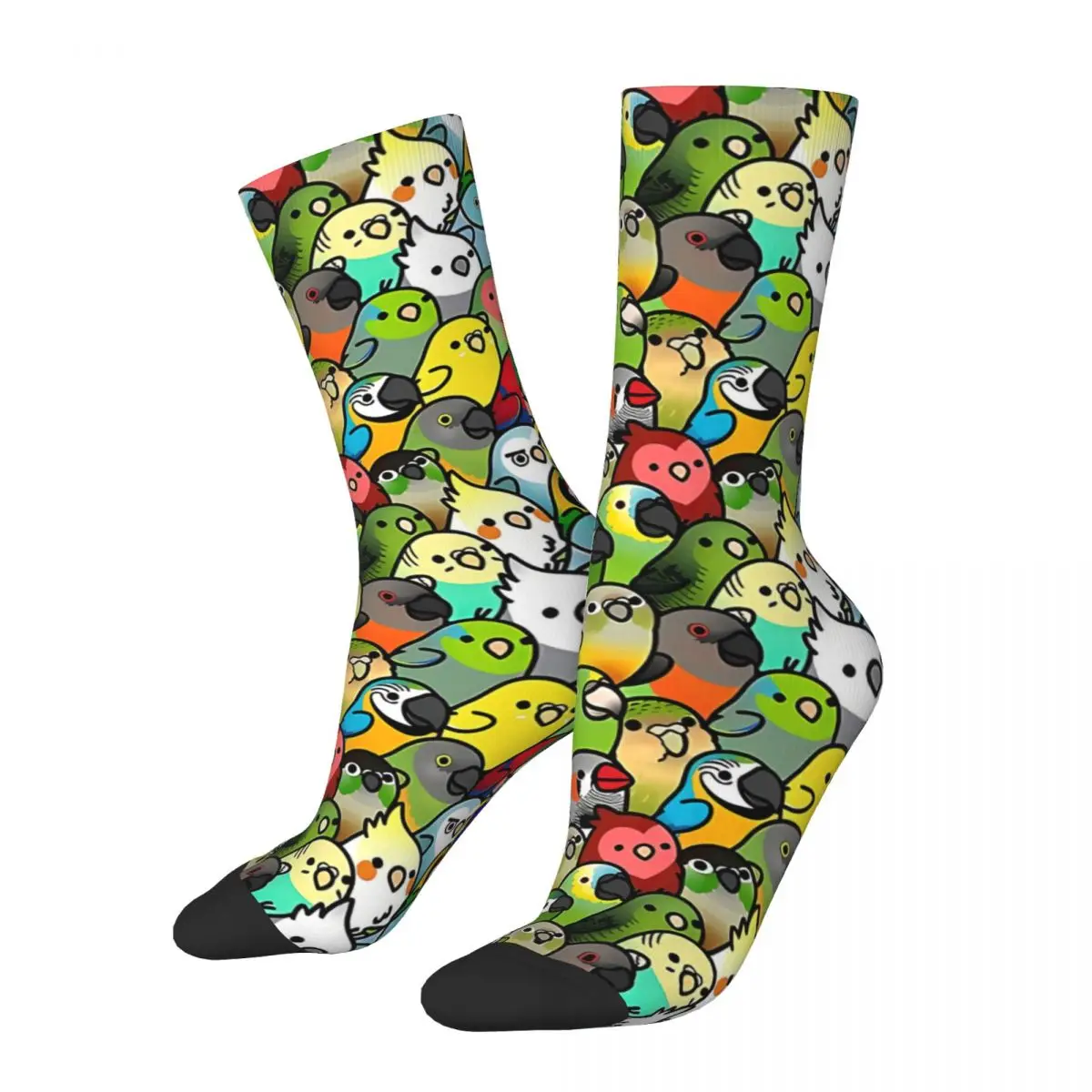 Chaussettes rétro Harajuku sans couture pour hommes, chaussettes d'équipage, motif imprimé, perroquets colorés, heureux, mignon, animal de compagnie, oiseau, cadeau