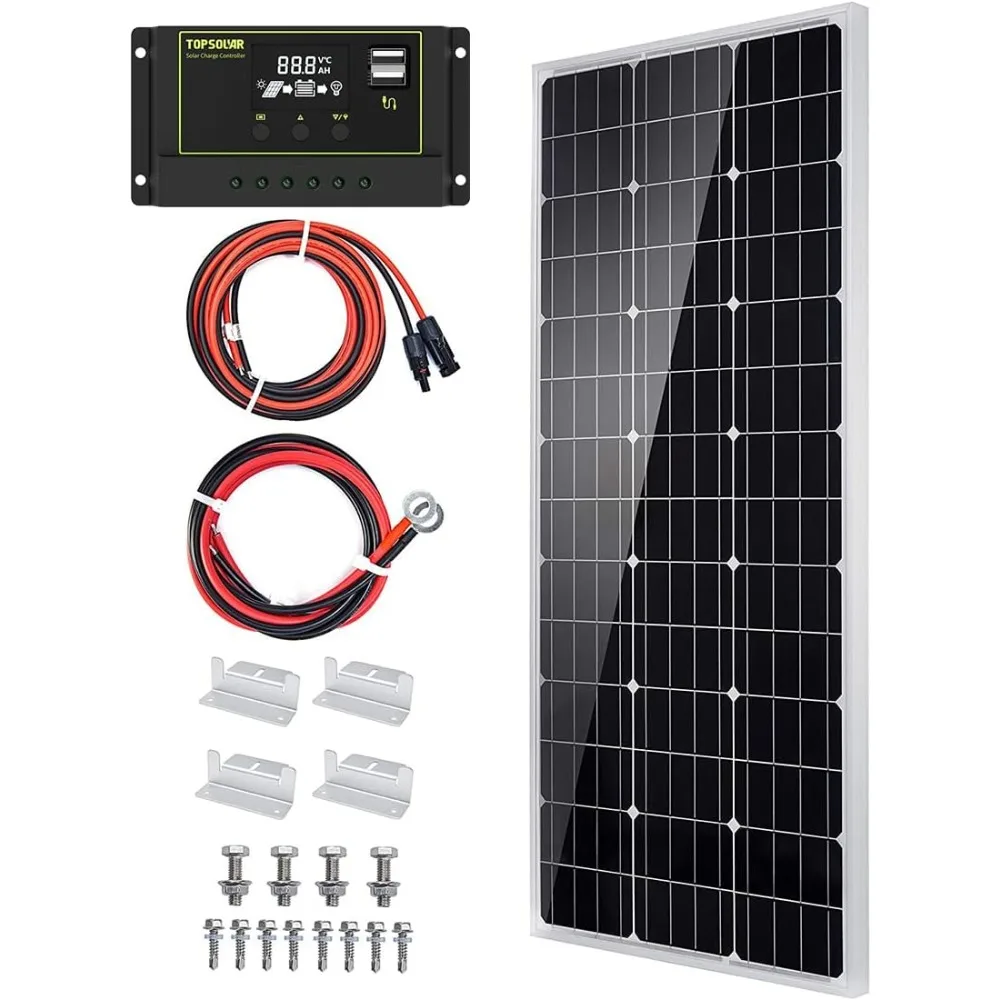 

Topsolar Solar Panel Kit 100 Watt 12 Volt Monocrystalline Off Grid System for Homes RV Boat + 30A 12V/24V Solar Charge