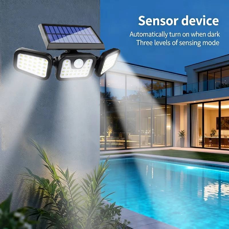 

1 вращающийся раздельный настенный светильник с тремя головками на солнечной энергии, датчик полосы, уличные солнечные уличные фонари