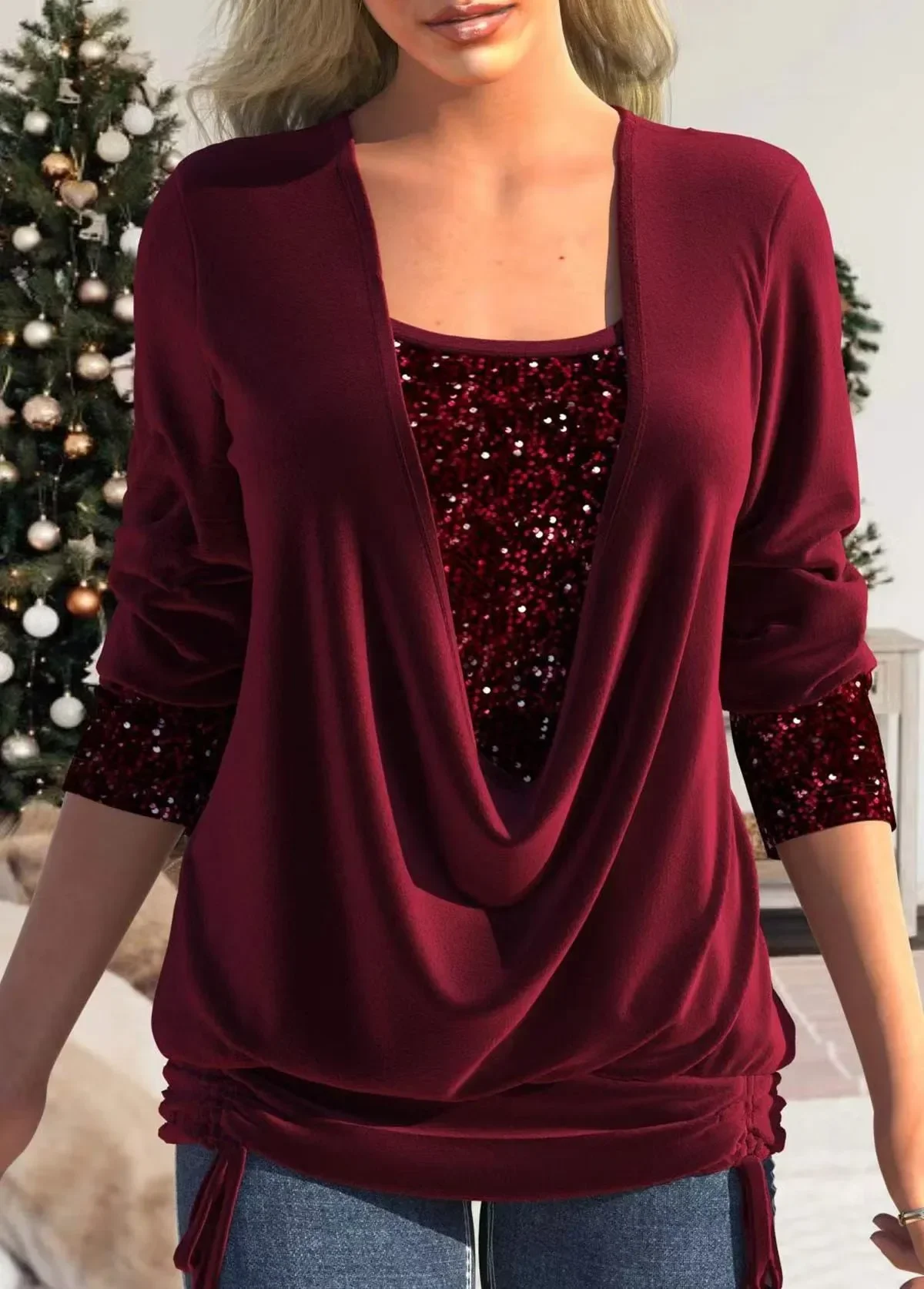 

Autumn Winter New Elegant Sequins Patchwork Blouses Women Casual Solid Color Square Collar Slim Bandage Pullovers Femme Clothes