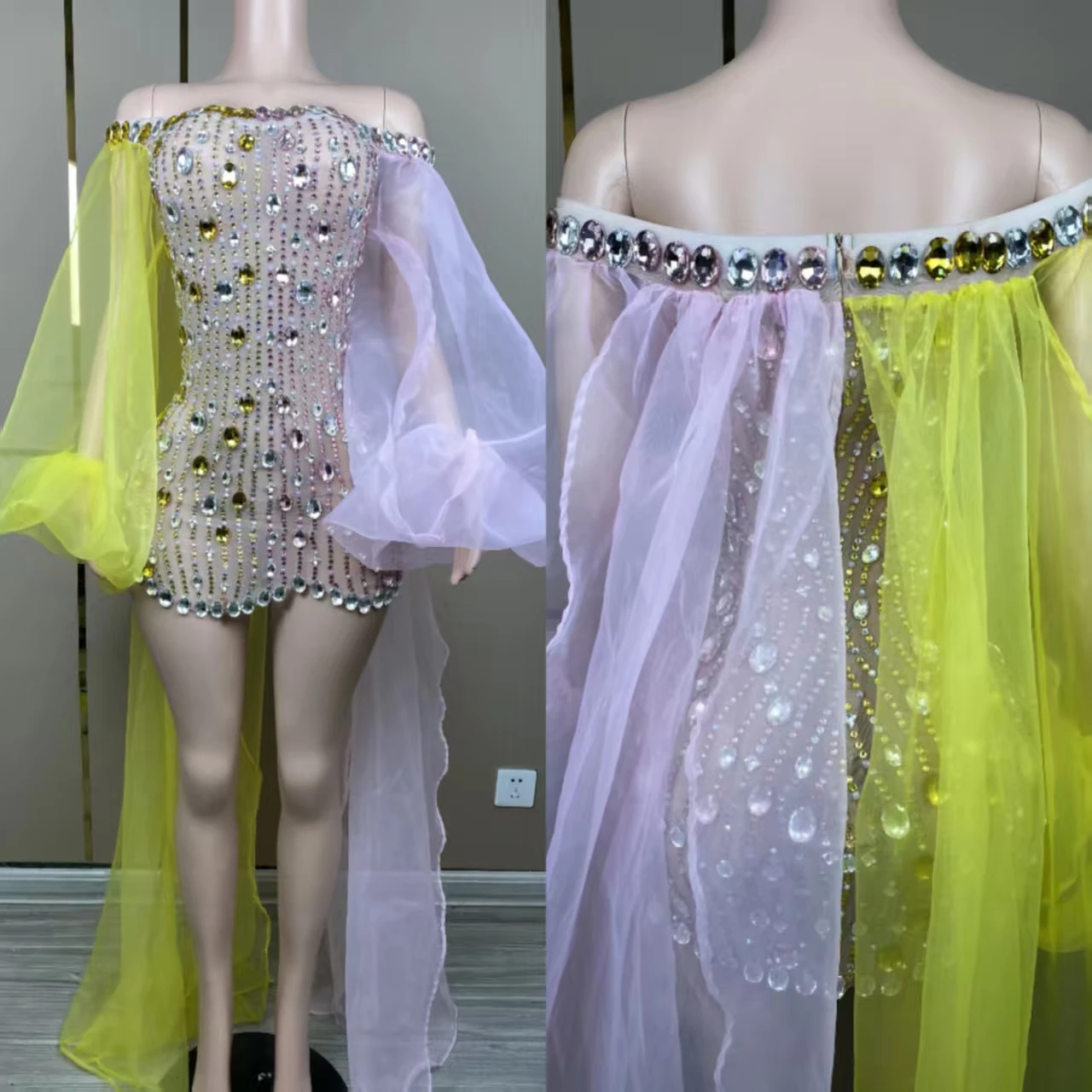 

Sexy Stage Evening Colorful CrystalsTransparent Dress Birthday Celebrate SexyOutfit Prom Wedding Photoshoot Dress