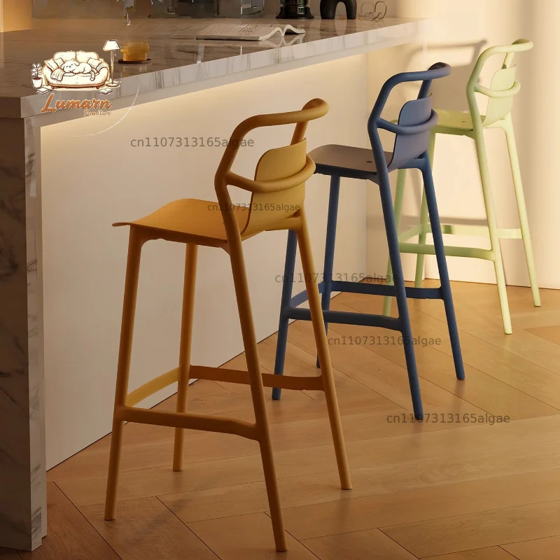 Designer Style Bar Stools Thickened Plastic Counter Height Chairs Dopamine Stackable Stools for Kitchen Island Reception Seating