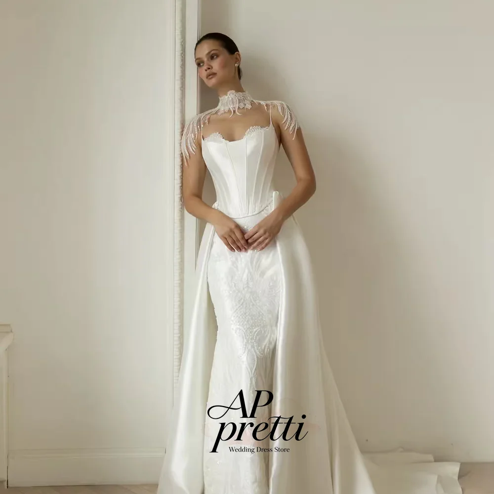 AP Pretti 2026 Ivory Soft Satin Bridal Gown Sweetheart Sleeveless A-line Floor-Length Customized Court Train Wedding Dresses