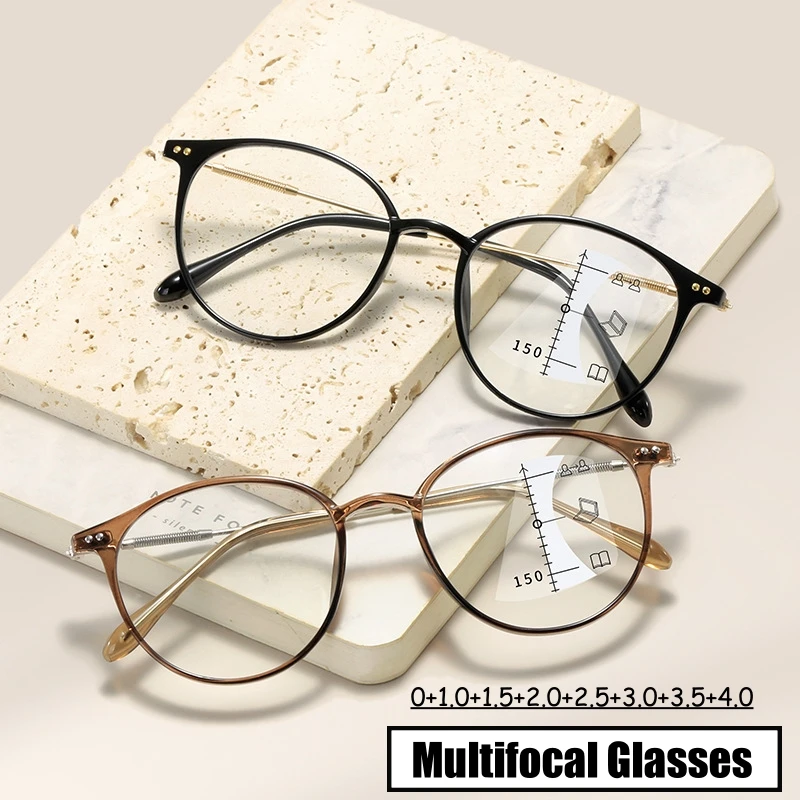 

Vintage Progressive Multifocal Reading Glasses Round Frame Ultralight Near Far Eyeglasses Fashion Retro Presbyopia for Men Women