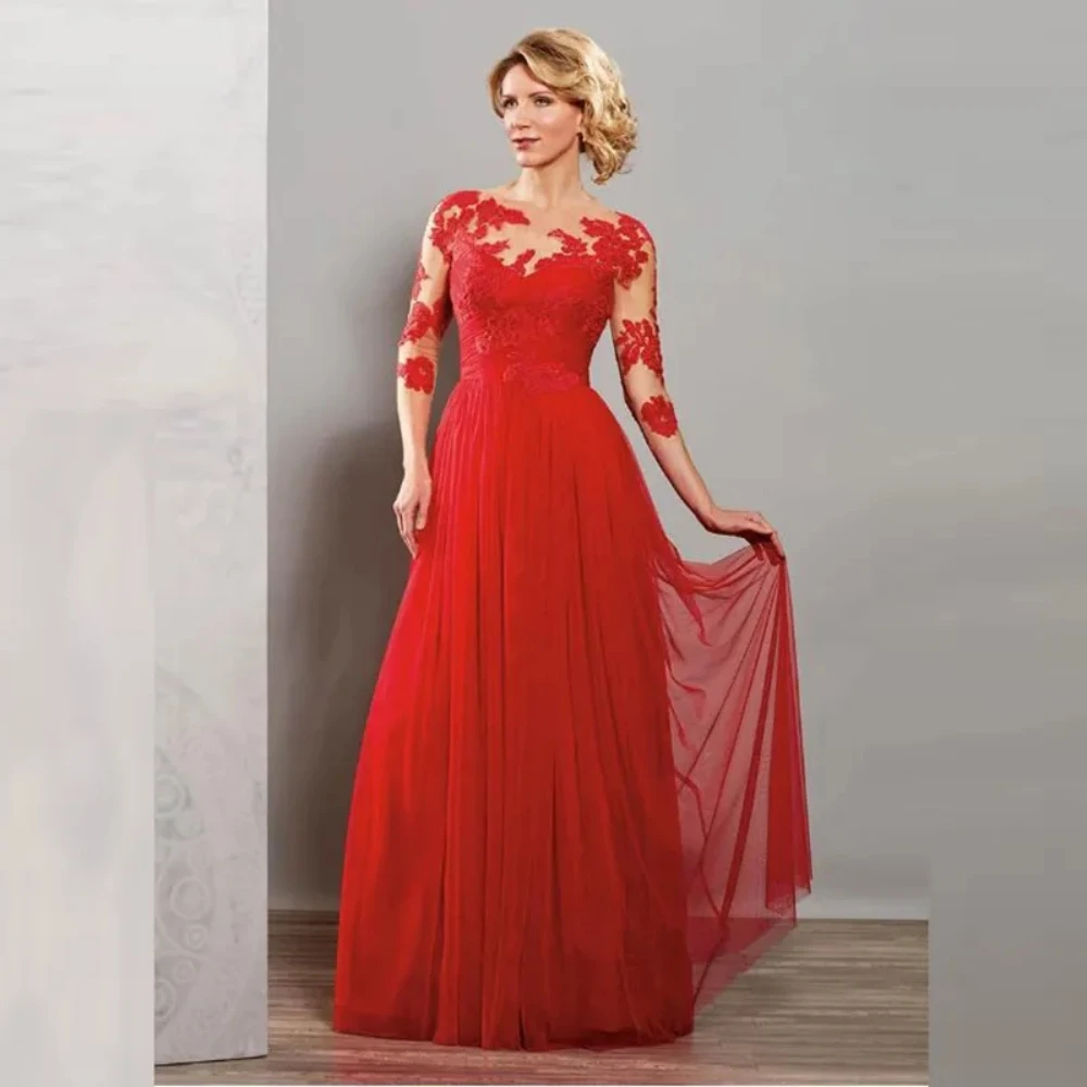 2024 Elegant A-Line chiffon O-Neck Mother of the Bride Dresses Lace Applique Mother's Groom Gowns With 3/4 Sleeves فساتين السهرة