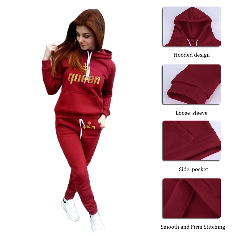 Women Fashion Printing Sportsuits Two Piece Suits Lady Long Sleeve Fashion Hooded Sweatshirts Long Pants