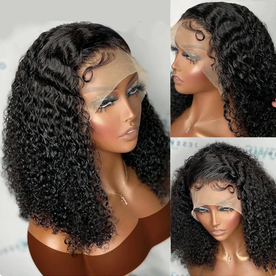 Brazilian Curly Deep Water Wave 13x4 Transparent Lace Front Wig 100% Human Hair 4x4 Lace Frontal Wigs 200% Density 12 14 16 Inch