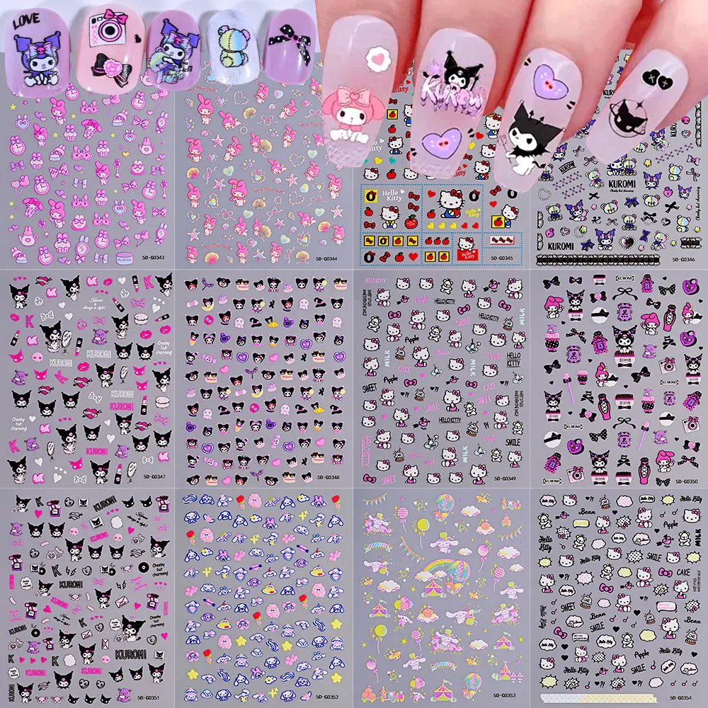 1pcs Apple Hello Kitty 3D Cartoon Nail Stickers Kuromi/Melody/Cinnamoroll Self-Adhesive Nail Decals Kawaii Manicure Decorations