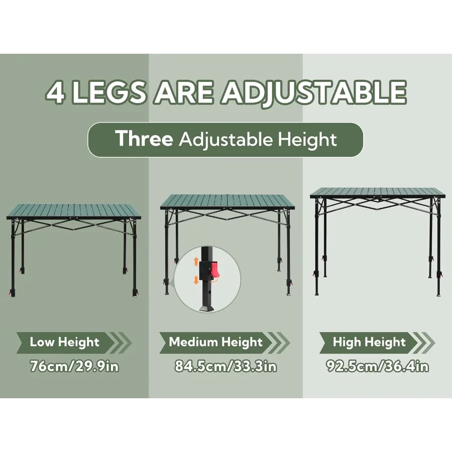 Portable Outdoor Adjustable Height Camping Table Large for 26 Person Foldable Rollup Aluminum Camp Table with Carry Bag for Pic