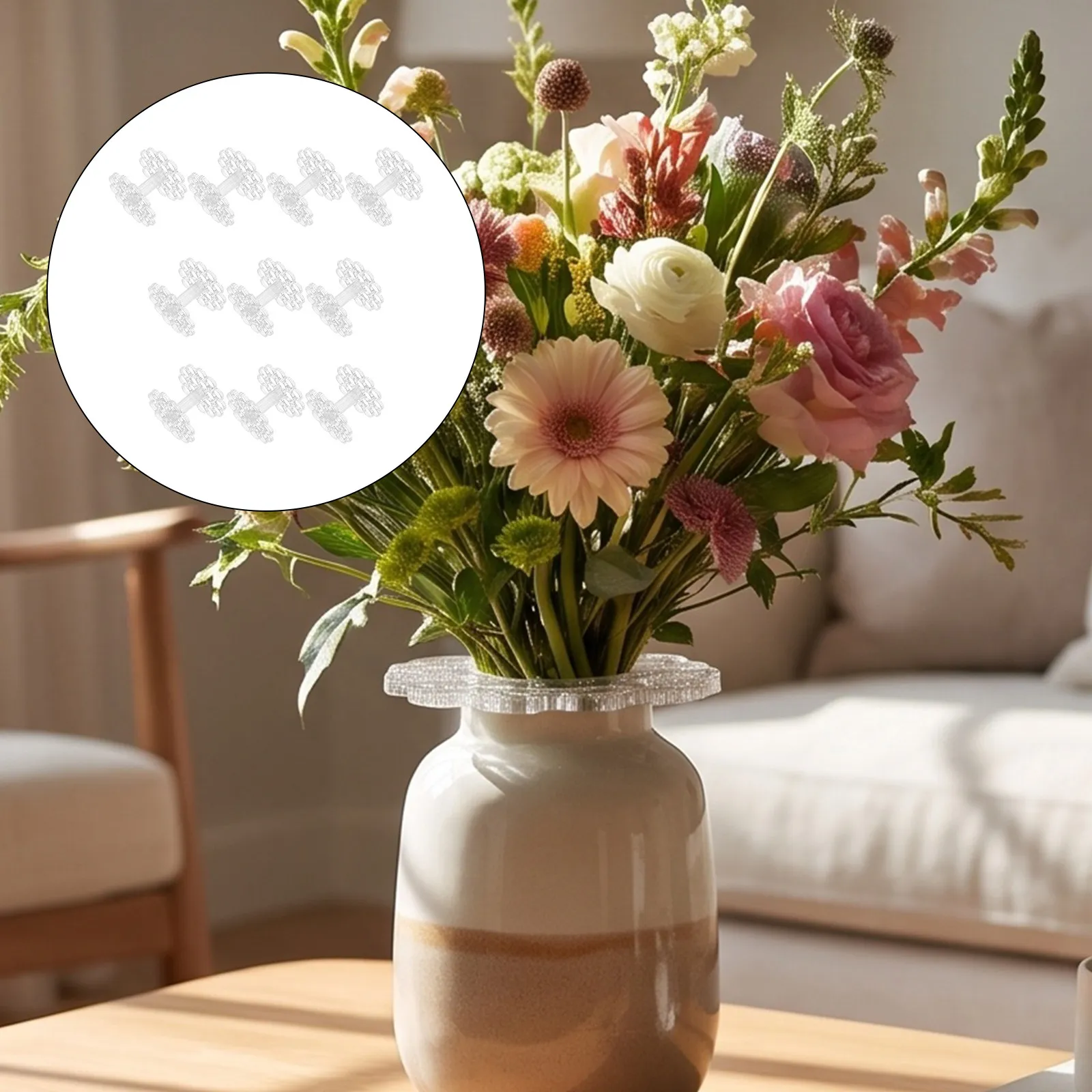 10Pcs Transparent Spiral Ikebana Stem Holder Flower Stem Organizer Insert 19-Grid Flower Arrangement Ring Bouquet Arranger Vase