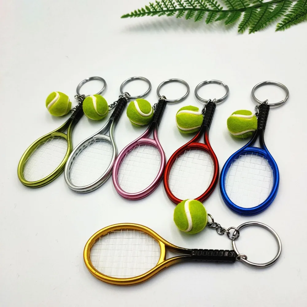 Creative Design Personality Simulation Tennis Racket Pendant Key Chains for Women Men Stainless Steel Backpack Accessories Gift