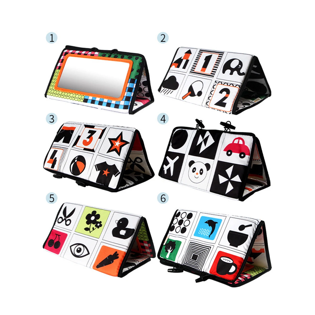 白黒新生児用ミラーおもちゃ、赤ちゃんのうつ伏せ遊び、モンテッソーリ教育、ハイコントラストアクティビティ感覚玩具