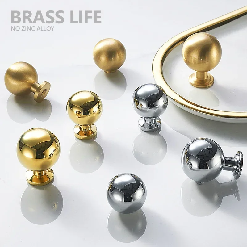 BRASSLIFE Round Brass Gold Furniture Handles For Drawers Bathroom Kitchen Storage Cabinet Pulls Wardrobe Shoe Cupboard Door Knob