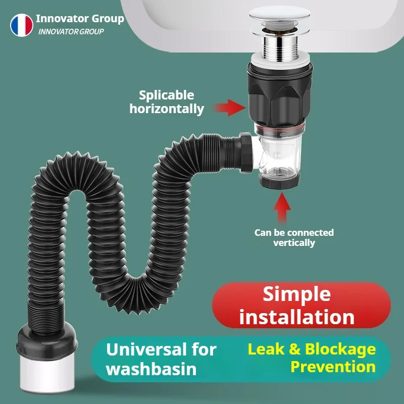 

Полный набор герметичных сливных труб с защитой от запаха для умывальников, выдвижных сливных труб для раковины в ванной комнате и сливных труб для раковины.