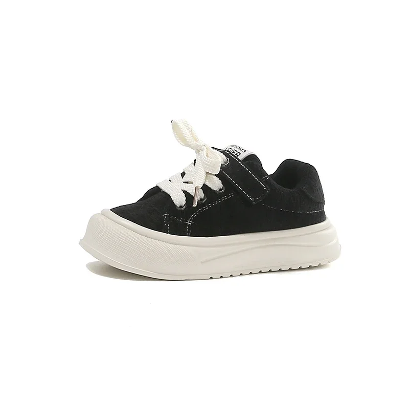 Toddler Kids Corduroy Casual Sneakers, Lace Up with Hook and Loop Strap, Non Slip Thick Platform Sole for Daily Walking Play