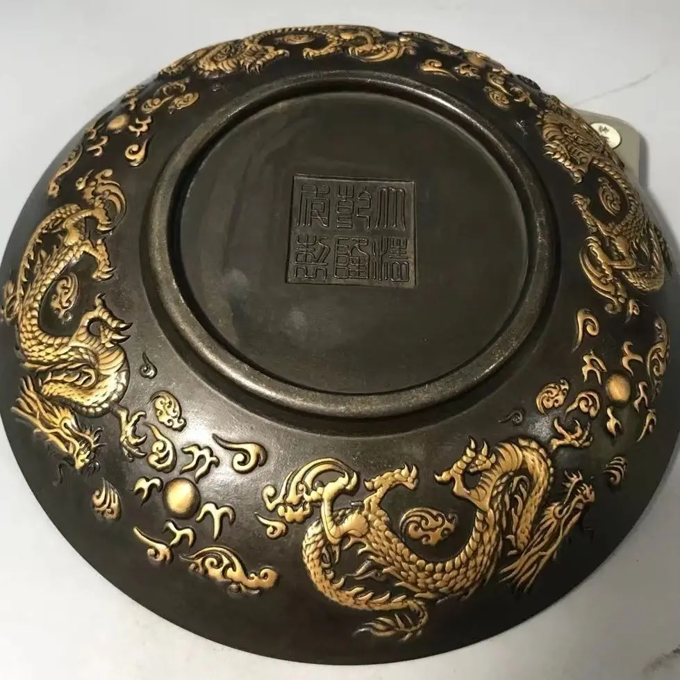 Boutique copper gilt dragon and phoenix plate dragon and phoenix chengxiang relief craftsmanship exquisite workmanship home deco