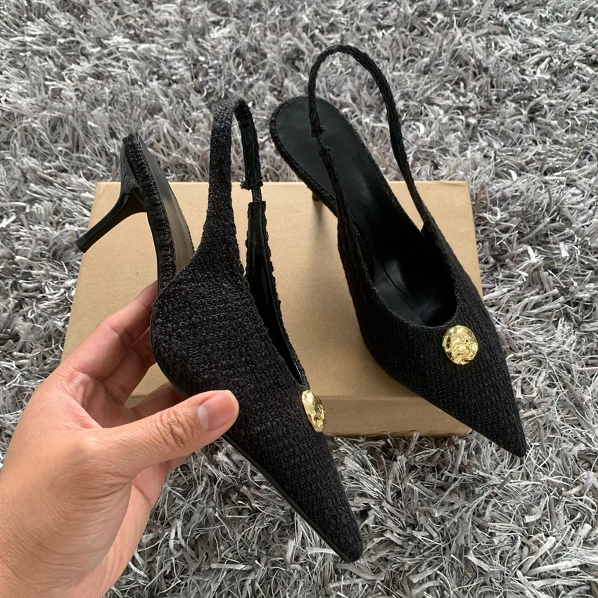 2025 ربيع جديد ماركة صندل نسائي موضة أشار تو الضحلة الانزلاق على السيدات أنيقة Slingback أحذية رقيقة حذاء كعب عالي