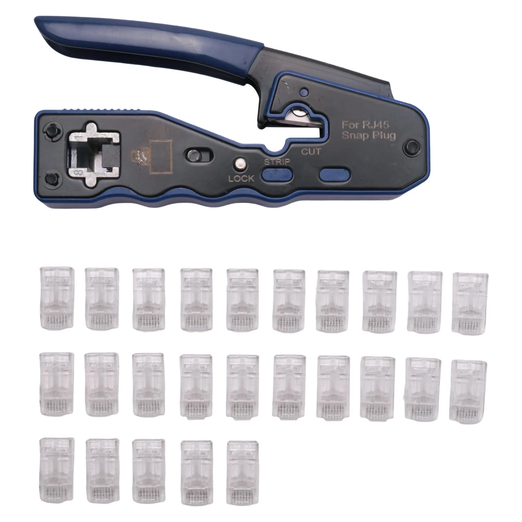 AEE4-Ethernet RJ45 Pass Through Crimping Tool Bundle With CAT6 RJ45 Pass Through Ethernet 50U Modular Plug 25 Pack