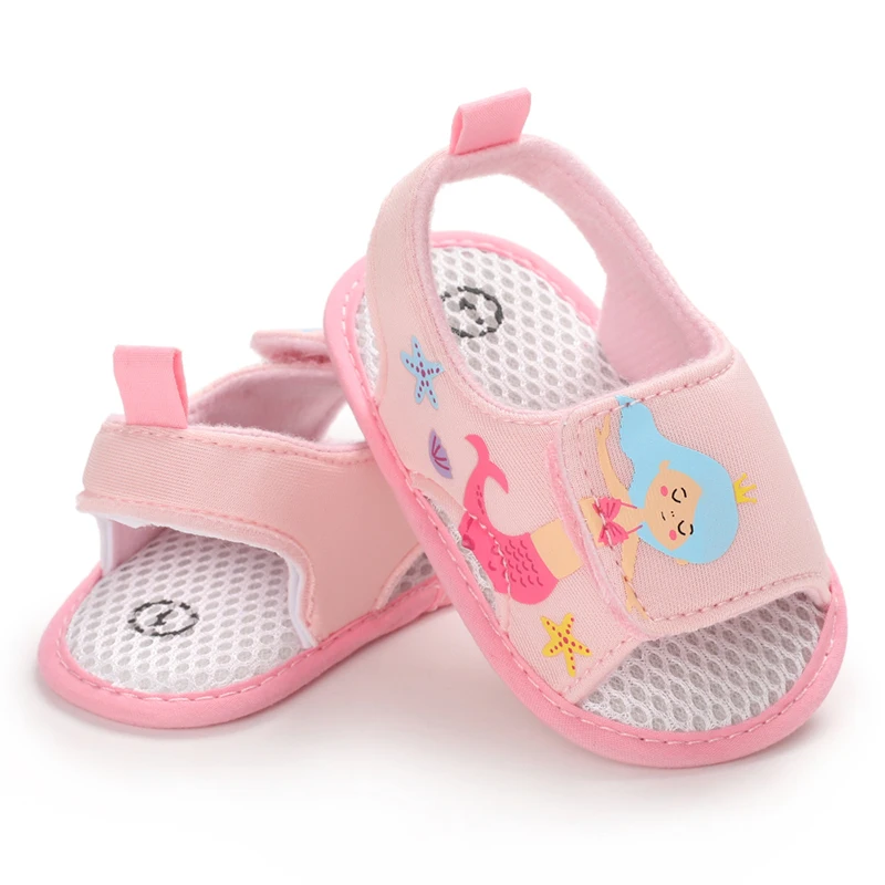 Newborn Baby Baby Baby Toddler Shoes Non-slip Breathable Solid Soft Soles Shoes Hollow-out Canvas Mermaid Sandals