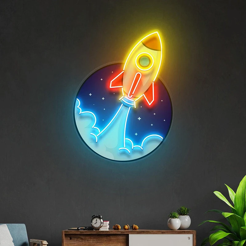 Astronot tanda Neon Hamburger tanda Neon UFO Alien Neon UV cetak akrilik seni kamar tidur dekorasi dinding ruang tamu LED dekorasi