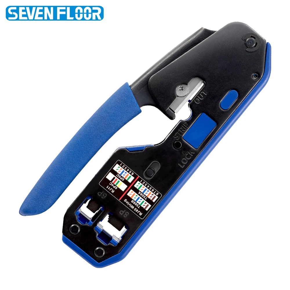 Professional RJ45 Crimping Tool Kit for Cat6 Cat5e Cable with Pass Through Wire Stripper Cutter Network Crimper RJ12 RJ11