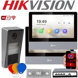 Hikvision-Estación interior IP de 2 piezas, Wifi, pantalla táctil de 7 pulgadas, compatible con tarjeta TF, 128G, aplicación de desbloqueo remoto, intercomunicador de vídeo