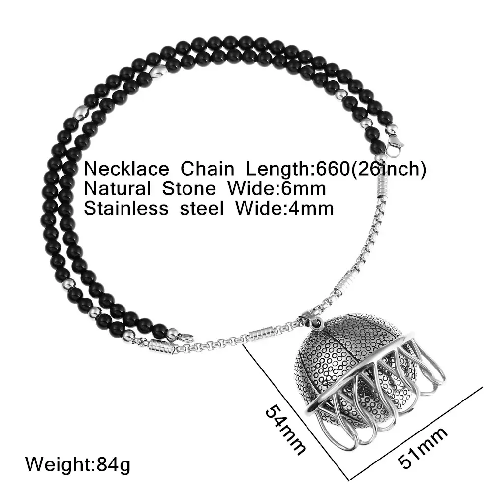 American Football Helmet Stainless Steel Sports Pendant Necklace with Black Natural Stone Chain 26