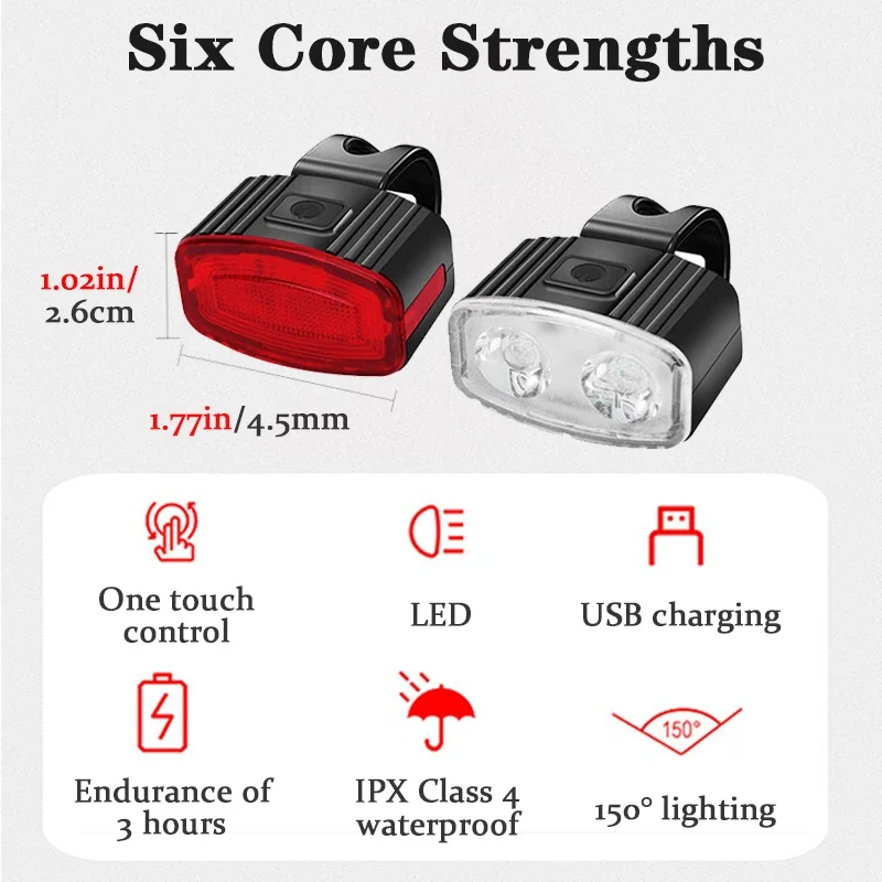 Bicycle Front Rear Light Set USB Charge Bike Waterproof Headlight Light MTB Cycling Taillight LED Lantern Bicycle Accessories