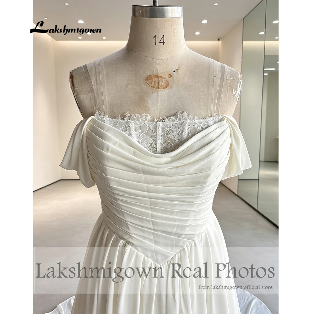 Lakshmigown Chiffon Boho Strand-Hochzeitskleider 2027 Echte Fotos Trägerlose Garten-Brautkleider mit Schnürung am Rücken Maßanfertigung – Detail 8