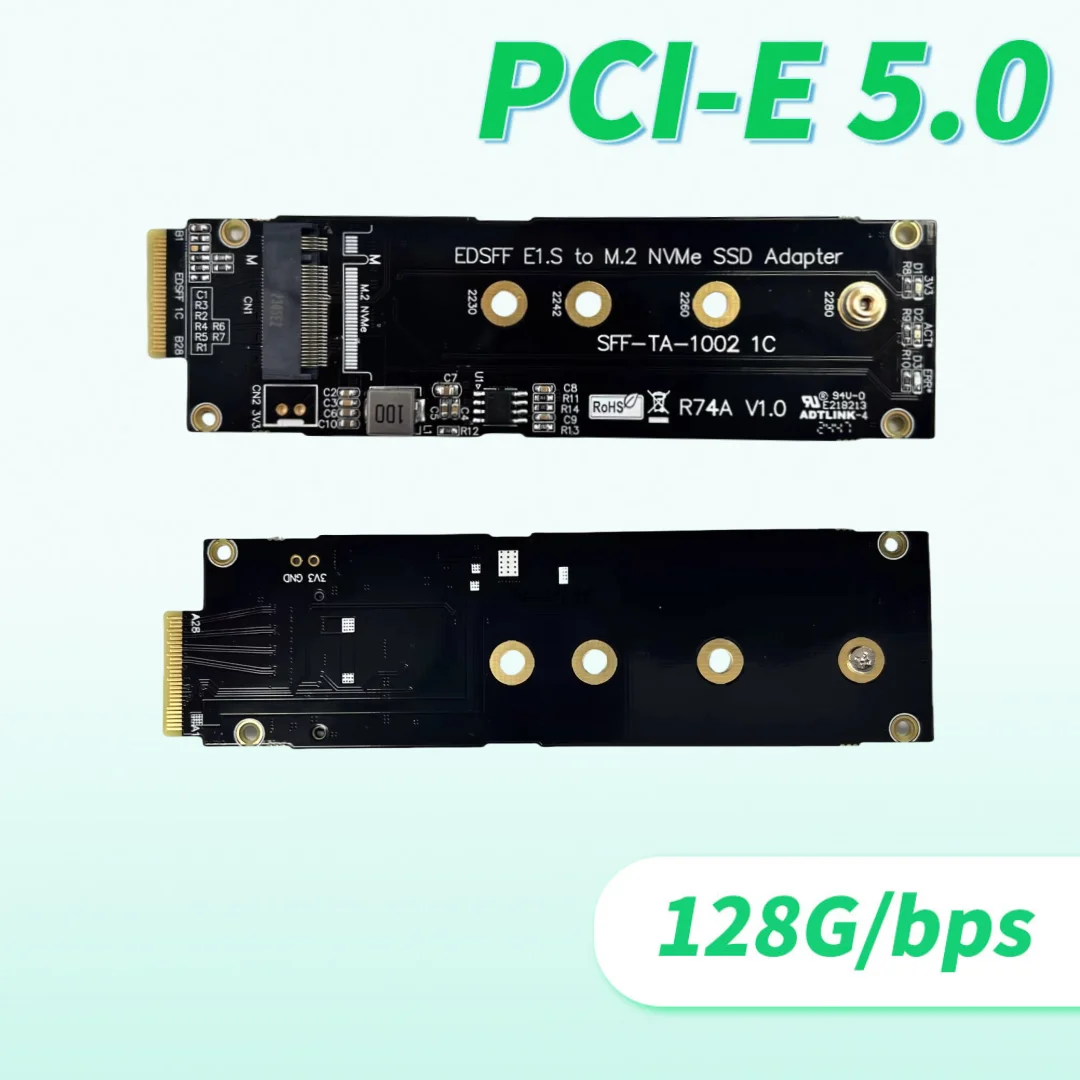 

2025 НОВЫЙ твердотельный накопитель ADT R74A PCIe X4 5.0 NVMe M.2 SSD для карты адаптера EDSFF E1.S для серверного корпуса 1U 128 Гбит/с