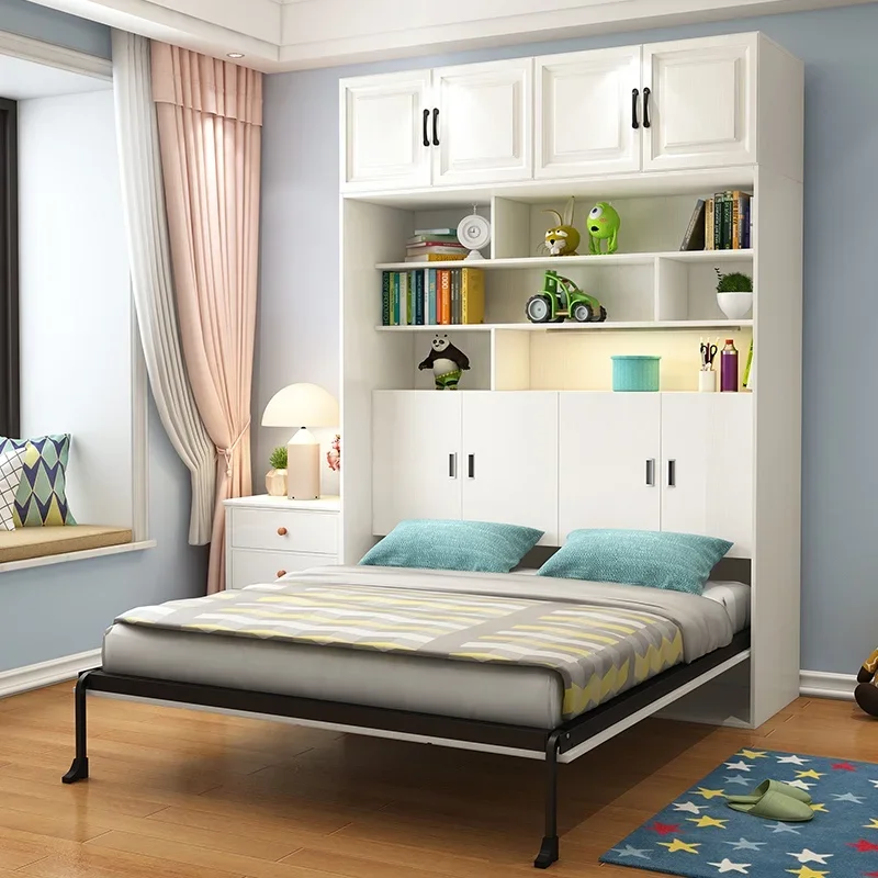 2026Nordic Style Integrated Double Wardrobe Bed Multifunctional Hidden Flip Bed with Folding Storage Wall Murphy Beds - view 2