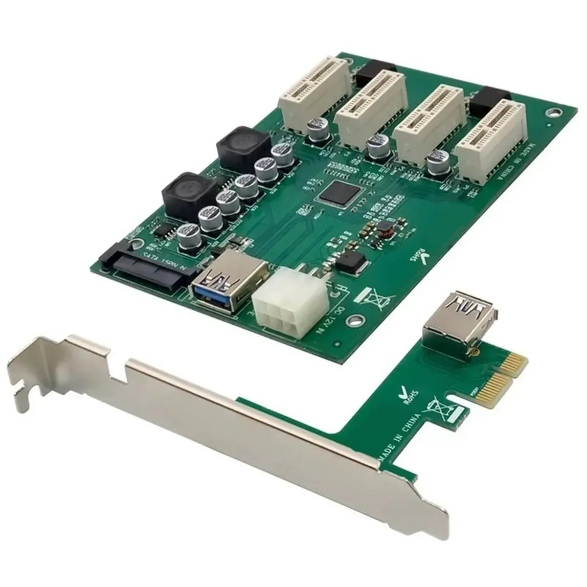 A93P PCIe 1 to 4 PCI Express 1X Slots Riser Card Mini ITX to External 4 PCI-E Slot Adapter PCIe Port Multiplier Card ASM1184e