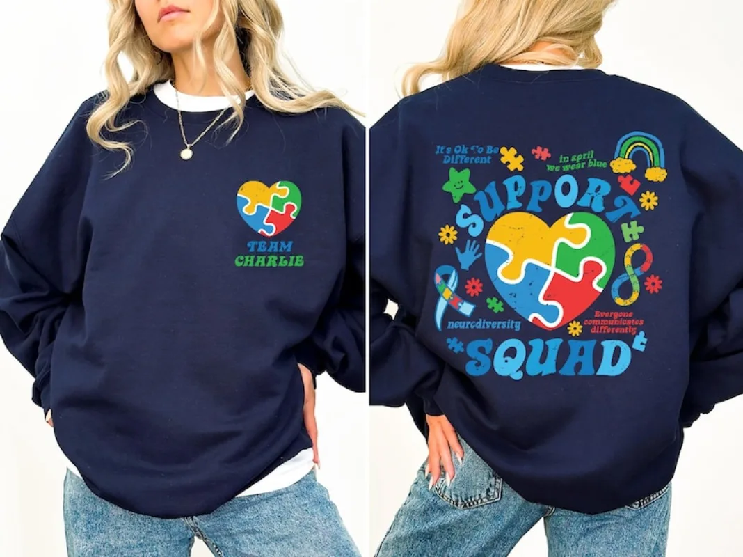 Support Squad Autism Shirt Personalized Autism Sweatshirt Support Team Hoodie Autism Mom Shirtings Shirt Outdoor Clothing