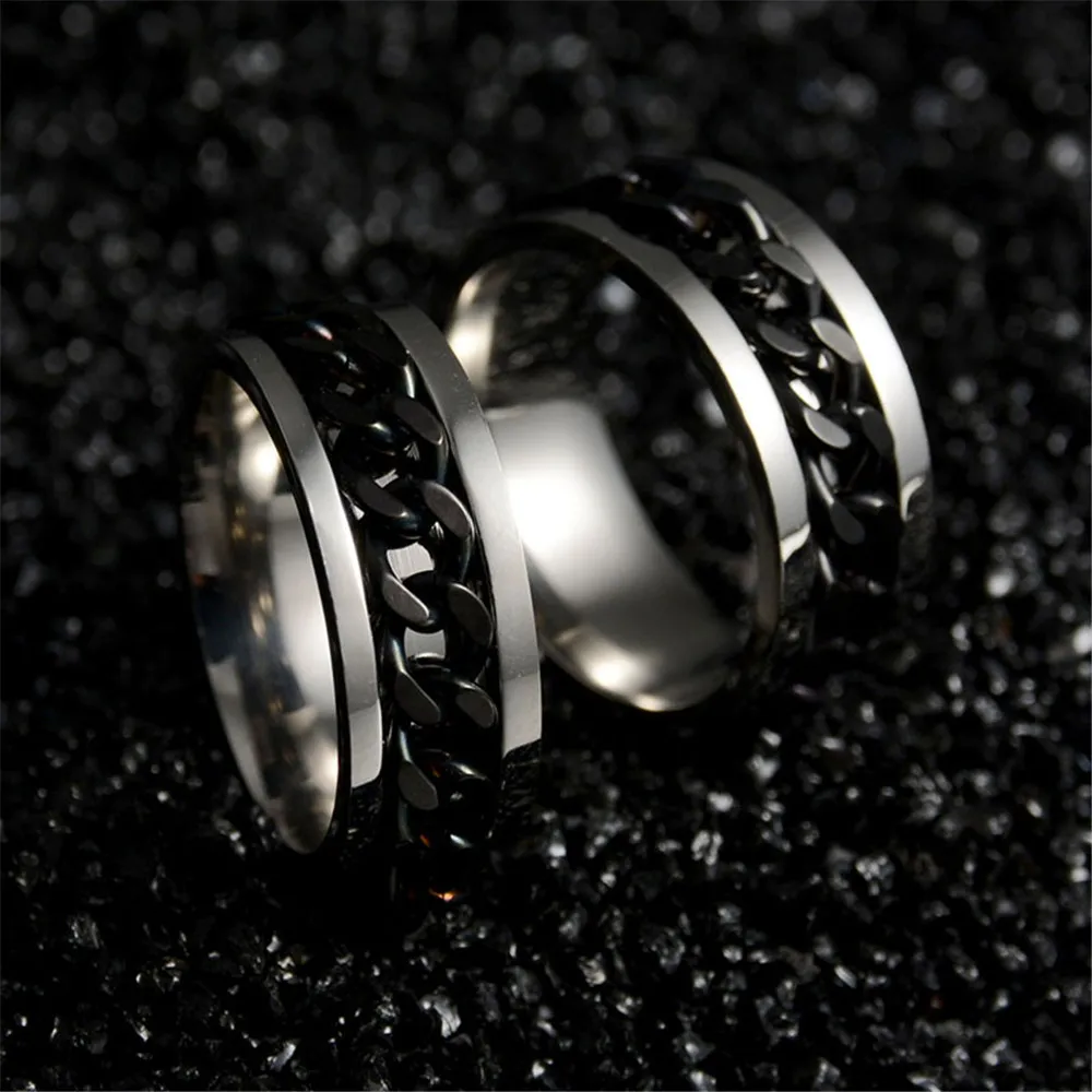 Maxmoon Cool Stainless Steel Rotatable Men Ring High Quality Spinner Chain Punk Women Jewelry for Party Gift