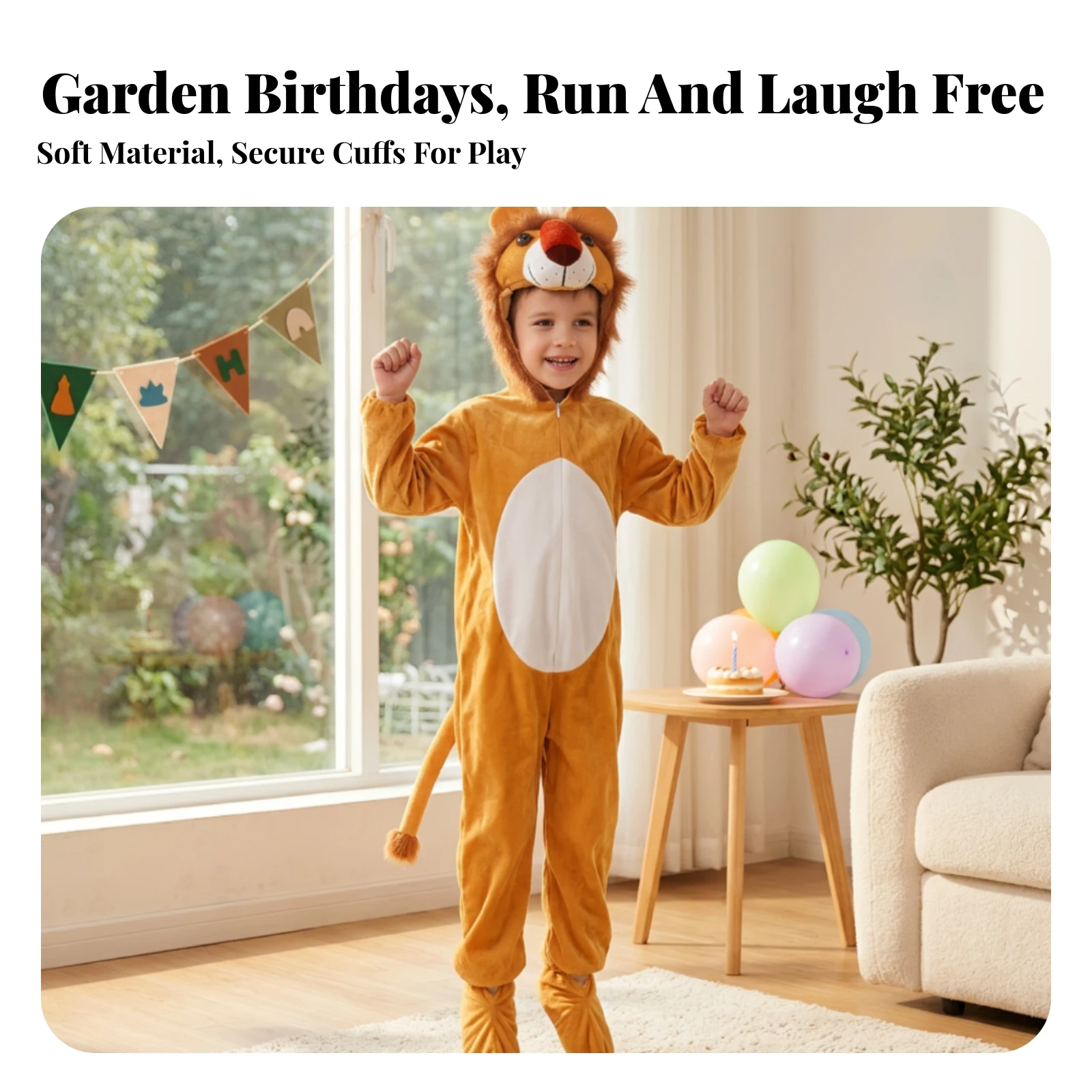 Animal Costume Cozy One-Piece Costume with Hood Hooded Jumpsuit with Tail Cute Apparel Adorable for Children, Dress-Up