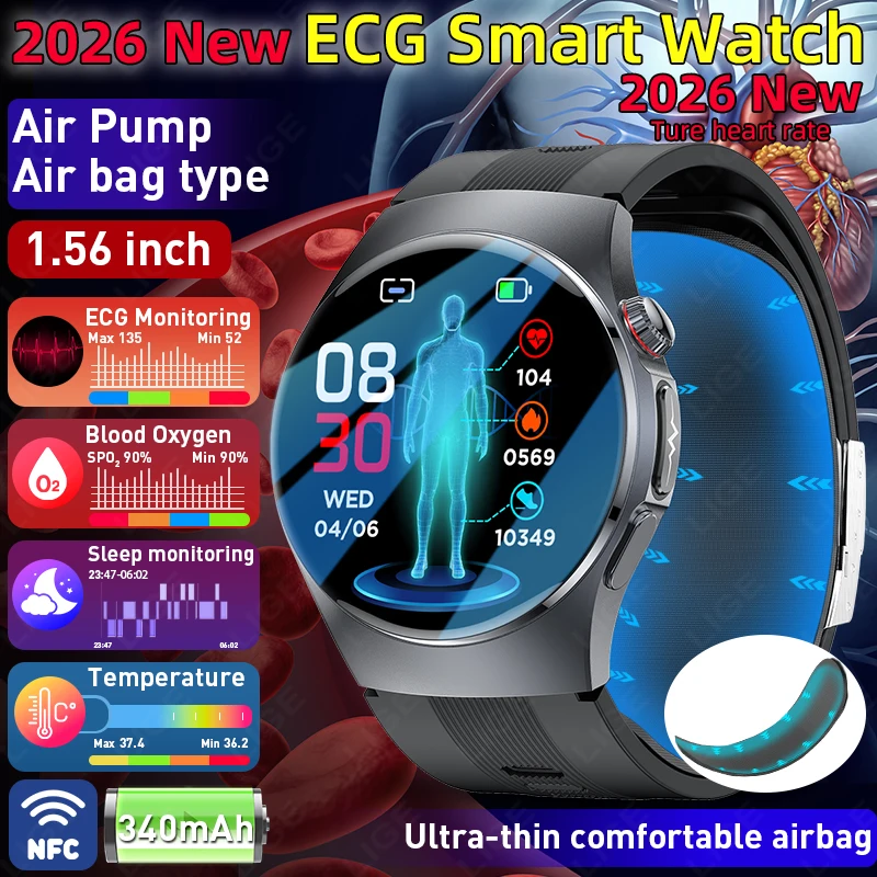 2026 New Upgrade AI Diagnostic Airbag Precise Blood Pressure Health Smartwatch Uric Acid ECG PPG Blood lipids Smartwatch for Men