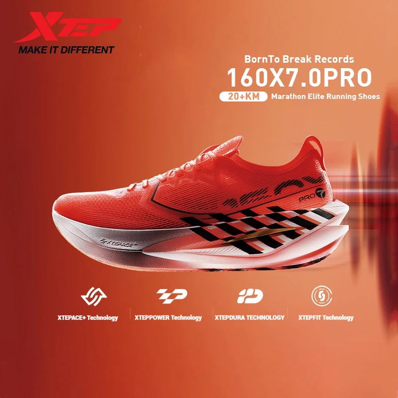 Xtep 160X 7.0 Pro احذية الجري 2025 توسيد صدمة أحذية رياضية المهنية ماراثون PB لوحة الكربون أحذية رياضية 975319110041