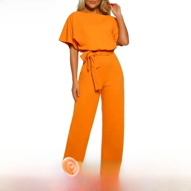 

Ele Street Sle Women's One-Piece Jumpsuit High Waist Long Pants Lace up Design Comfortable Polyester Spring Summer